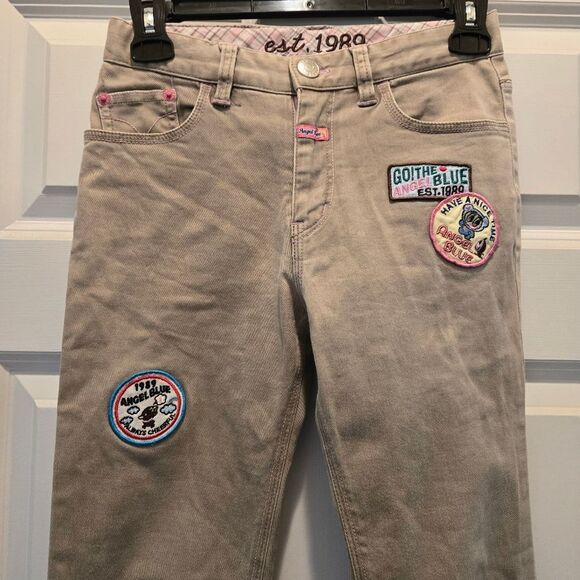 Vintage Y2K Angel Blue Capris 25 Pants Japanese Embroidered Patch Harajuku Flare - Picture 3 of 15